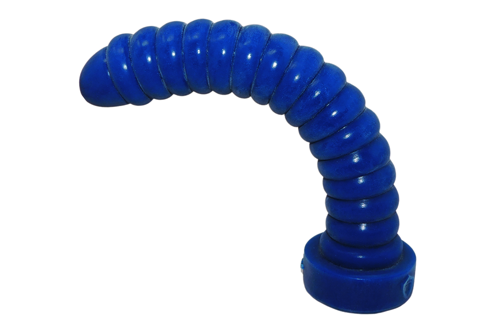 Anal Explorer in Blue, bending slightly more than 90 degrees to the left. Although this toy is long, is it flexible even in larger sizes.