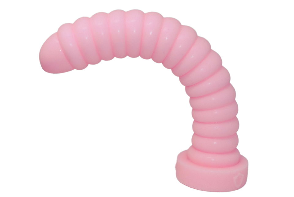 Anal Explorer in Pastel Pink, bending slightly more than 90 degrees to the left. Although this toy is long, is it flexible even in larger sizes.