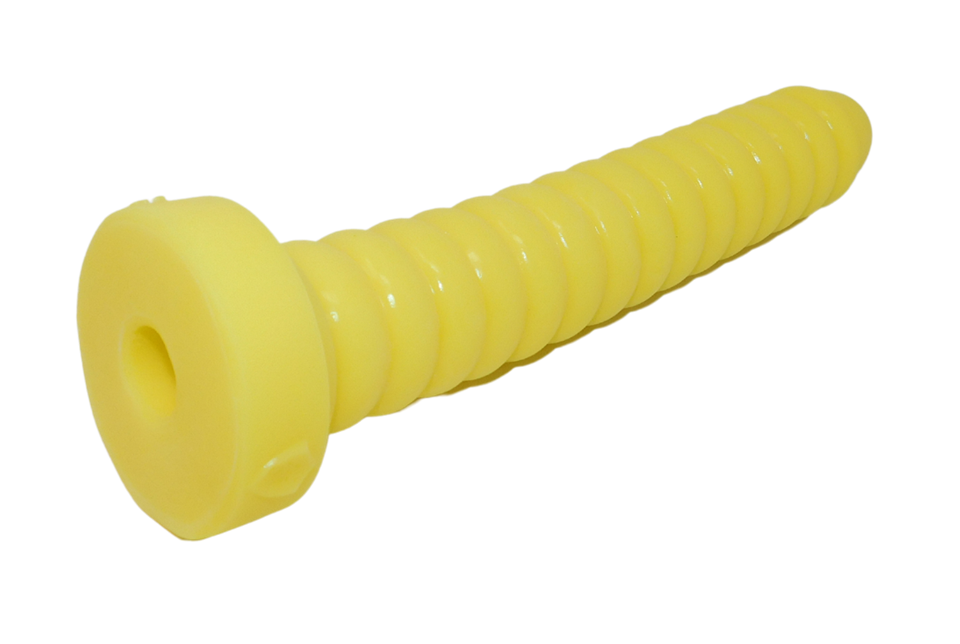 Anal Explorer in Lemon Yellow, laid down. Features a vac-u-lock hole at the base.