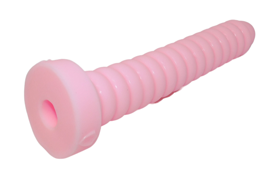 Anal Explorer in Pastel Pink, laid down. Features a vac-u-lock hole at the base.