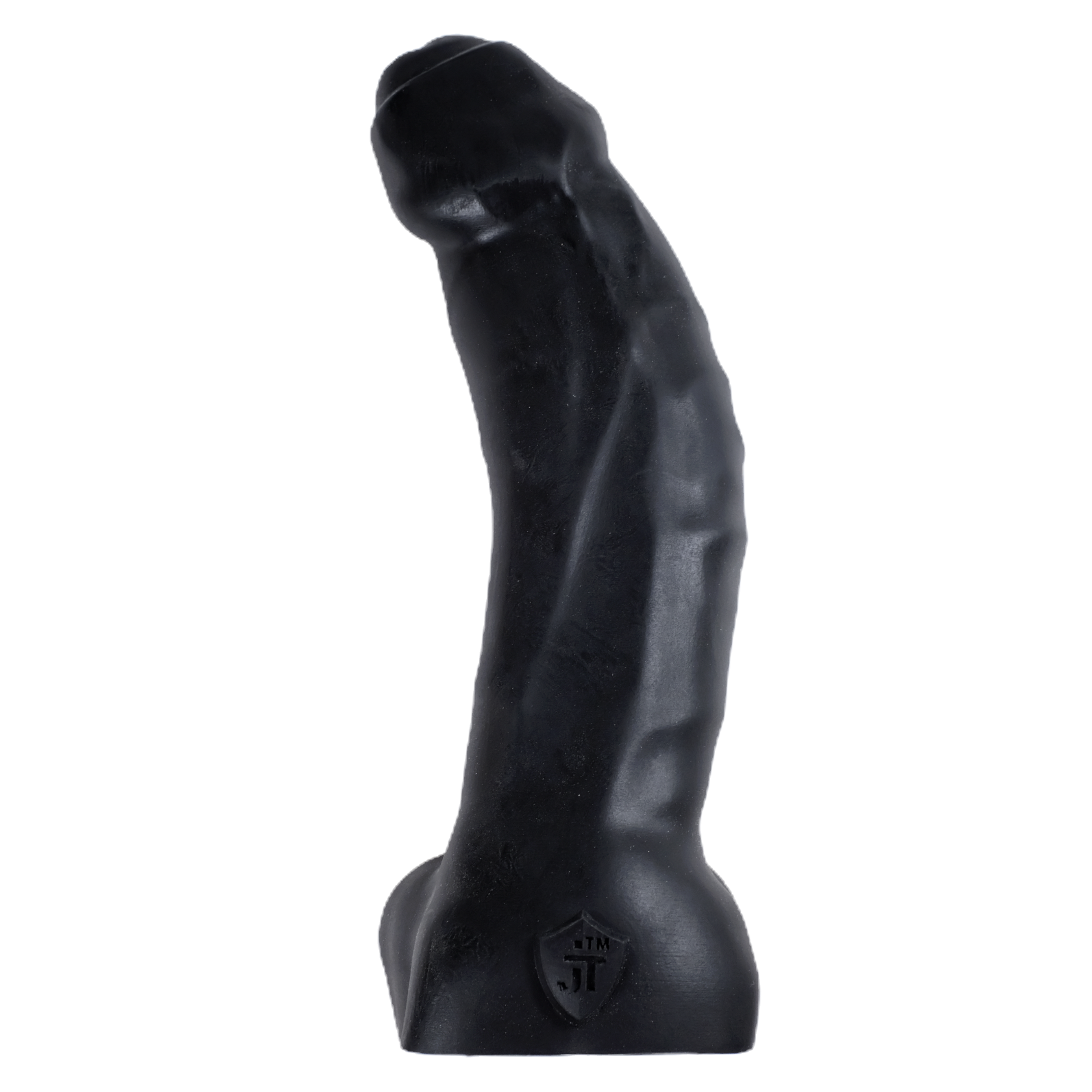 Alpha Male in Black, standing upright, with the topside of the shaft and JT shield visible.
This angle shows the shaft curving slightly left.