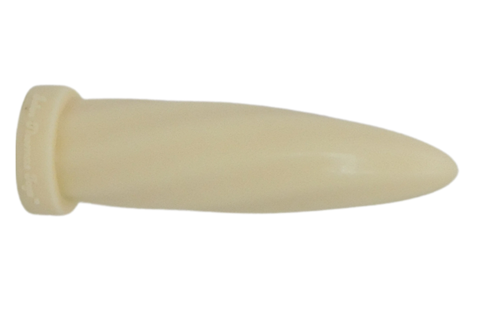 Sideways American Twist, in Pastel Yellow. Toy is shaped similarly to a bullet.