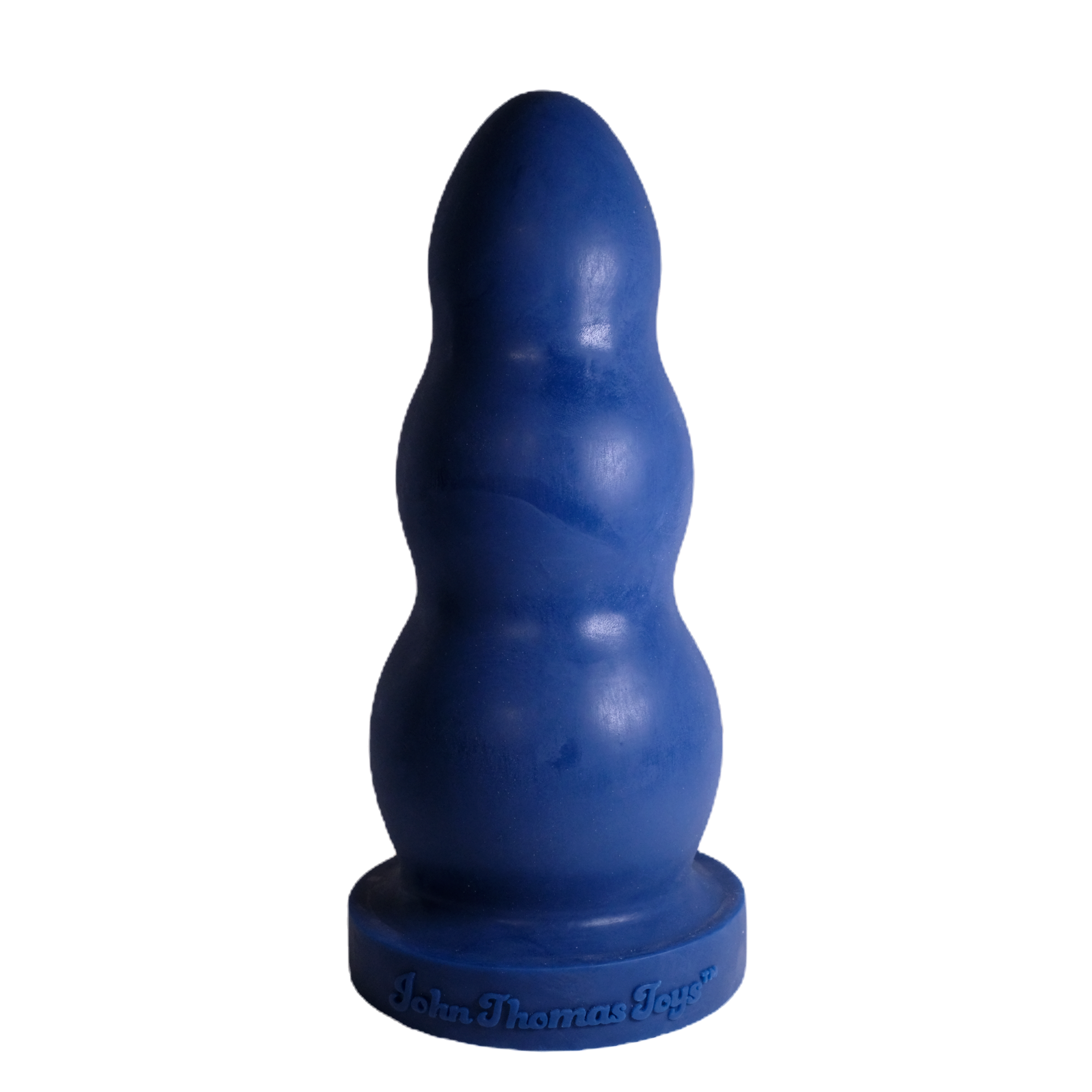 Boulie, in Blue. Toy features three stacked bulbs and a rounded profile.