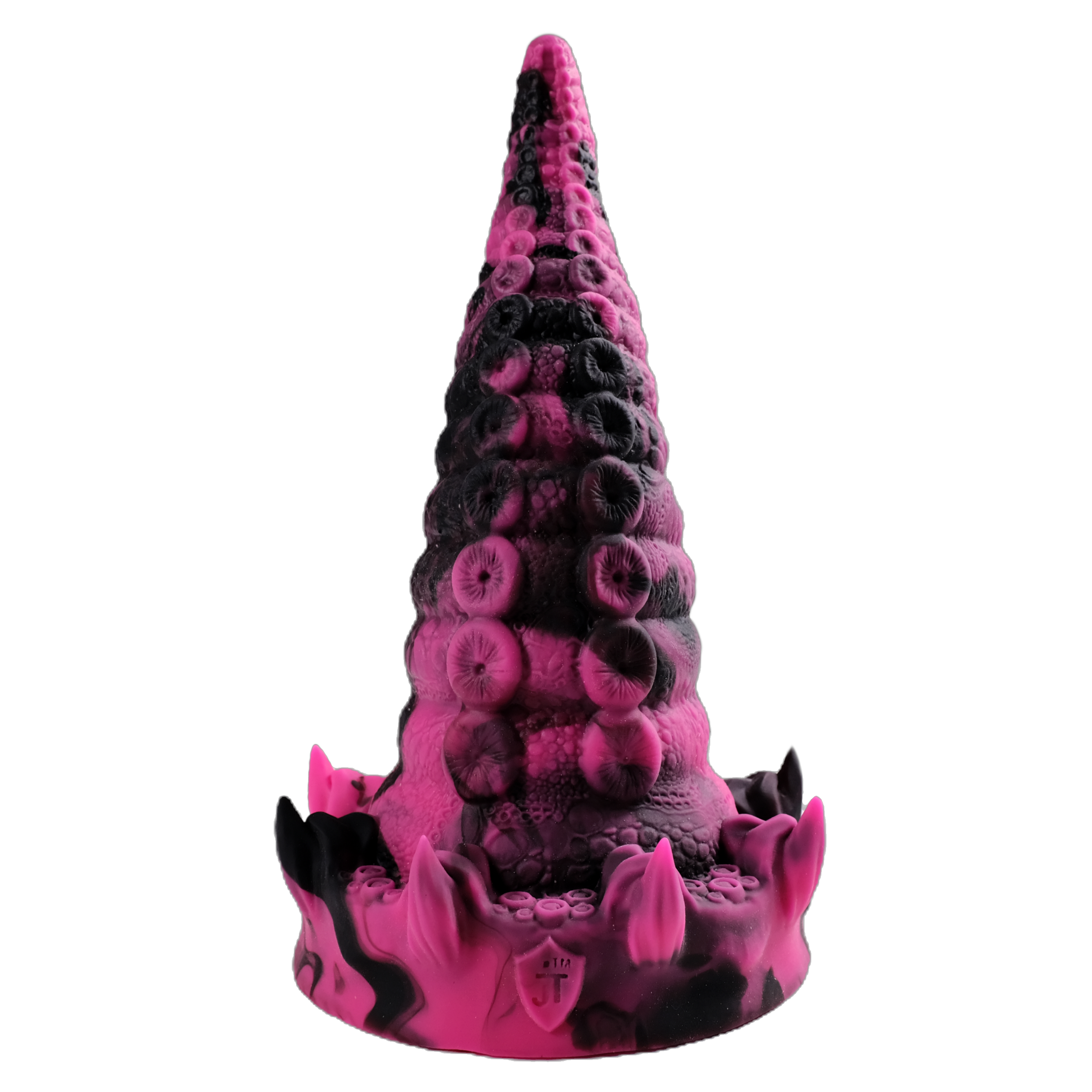 Cephalopod's Revenge, in Pink Embers (a black and pink fusion). Image shows whole product, with the suckers facing towards you.