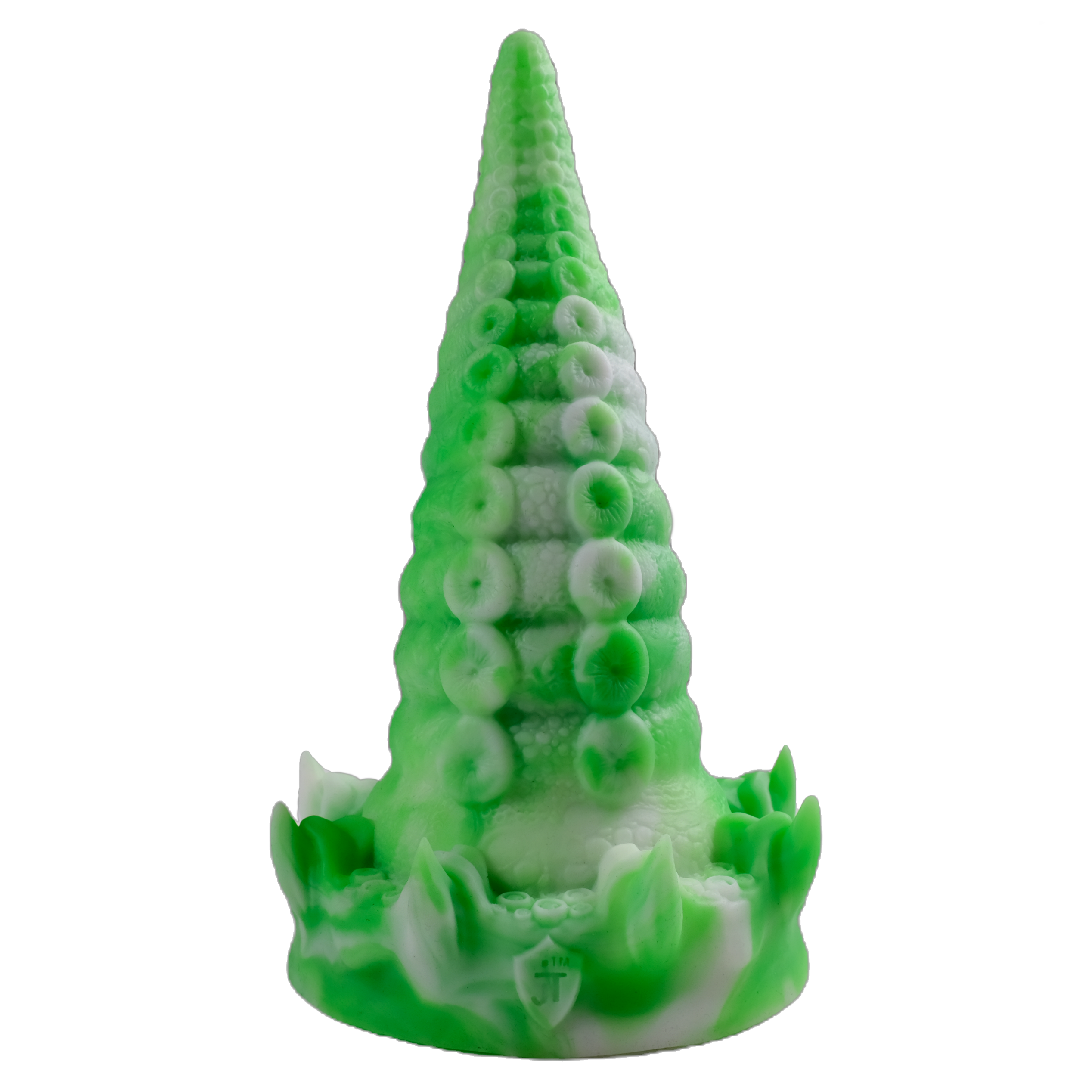 Cephalopod's Revenge, in Alba Mint (a white and light green fusion). Image shows whole product, with the suckers facing towards you.