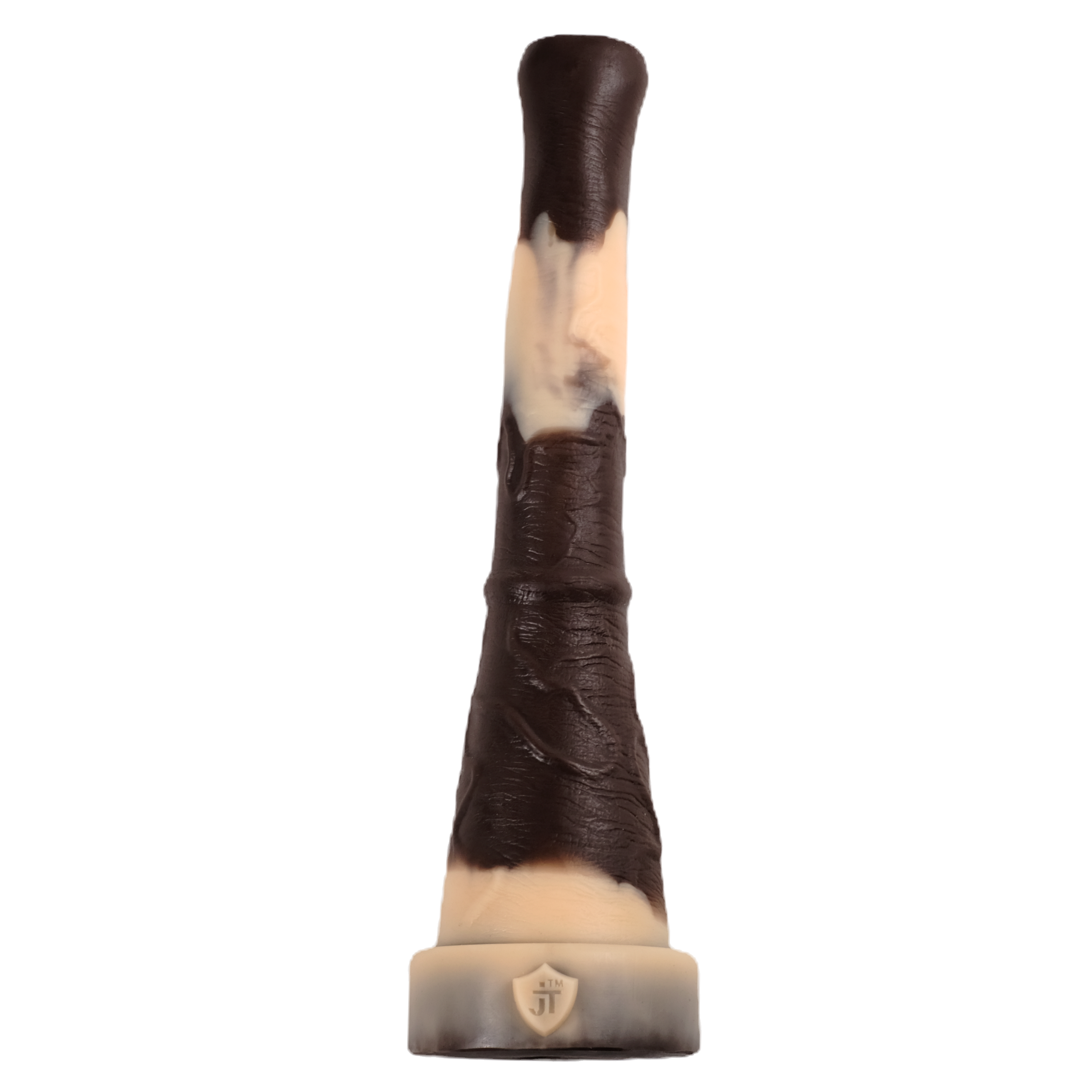 Donkey dong in Tiger (a beige and brown stacked fusion with drips between the layers). A realistic horse depth trainer dildo.