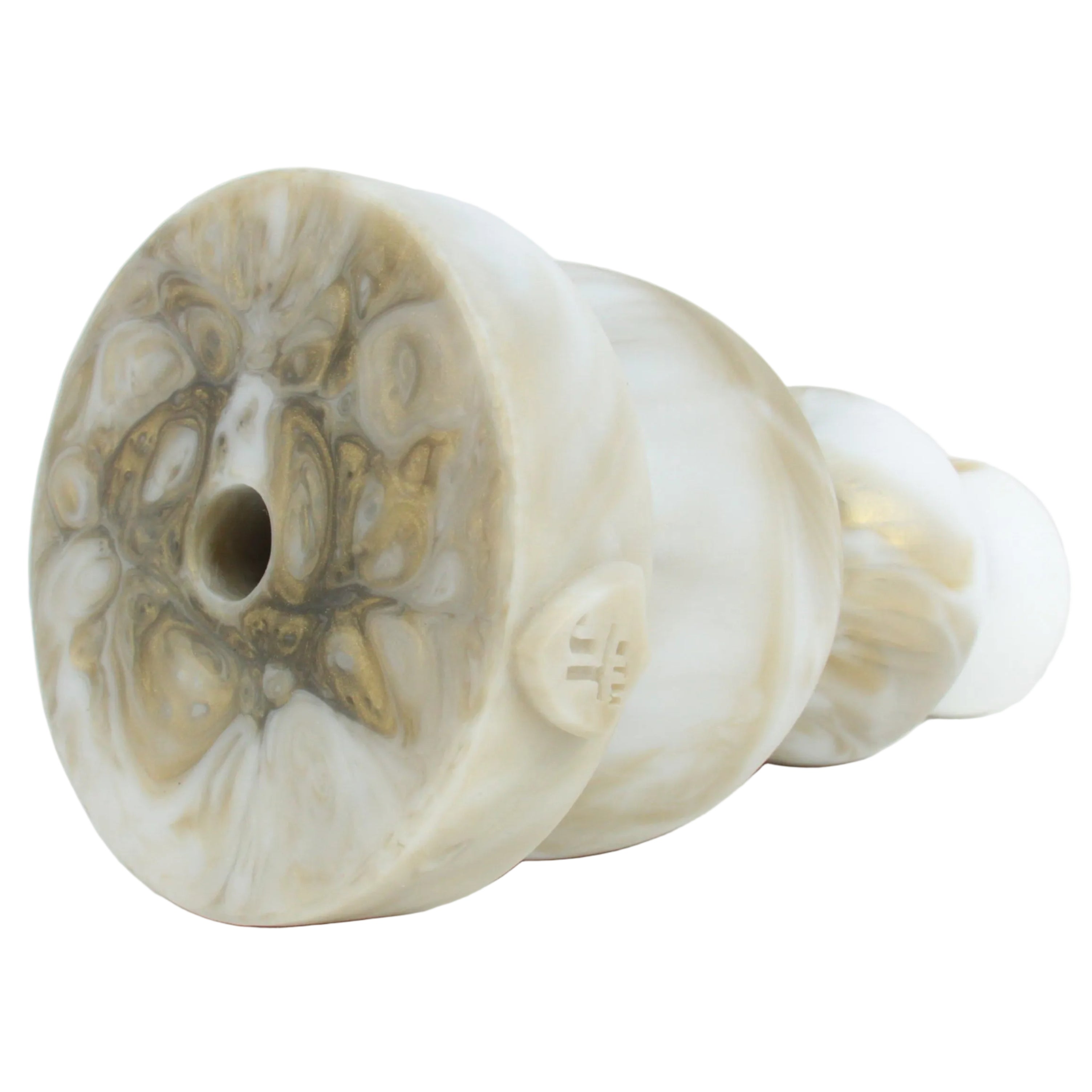 Bobbels - a three-tiered anal stretcher with a gradual increase in girth. Snow Queen (White and gold fusion). This toy is vac-u-lock compatible for security during play.