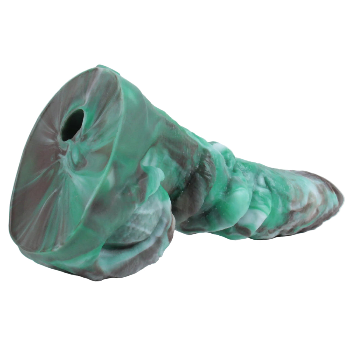Brown, white and green Omen's Vac-u-lock compatible hole at the base of the toy.