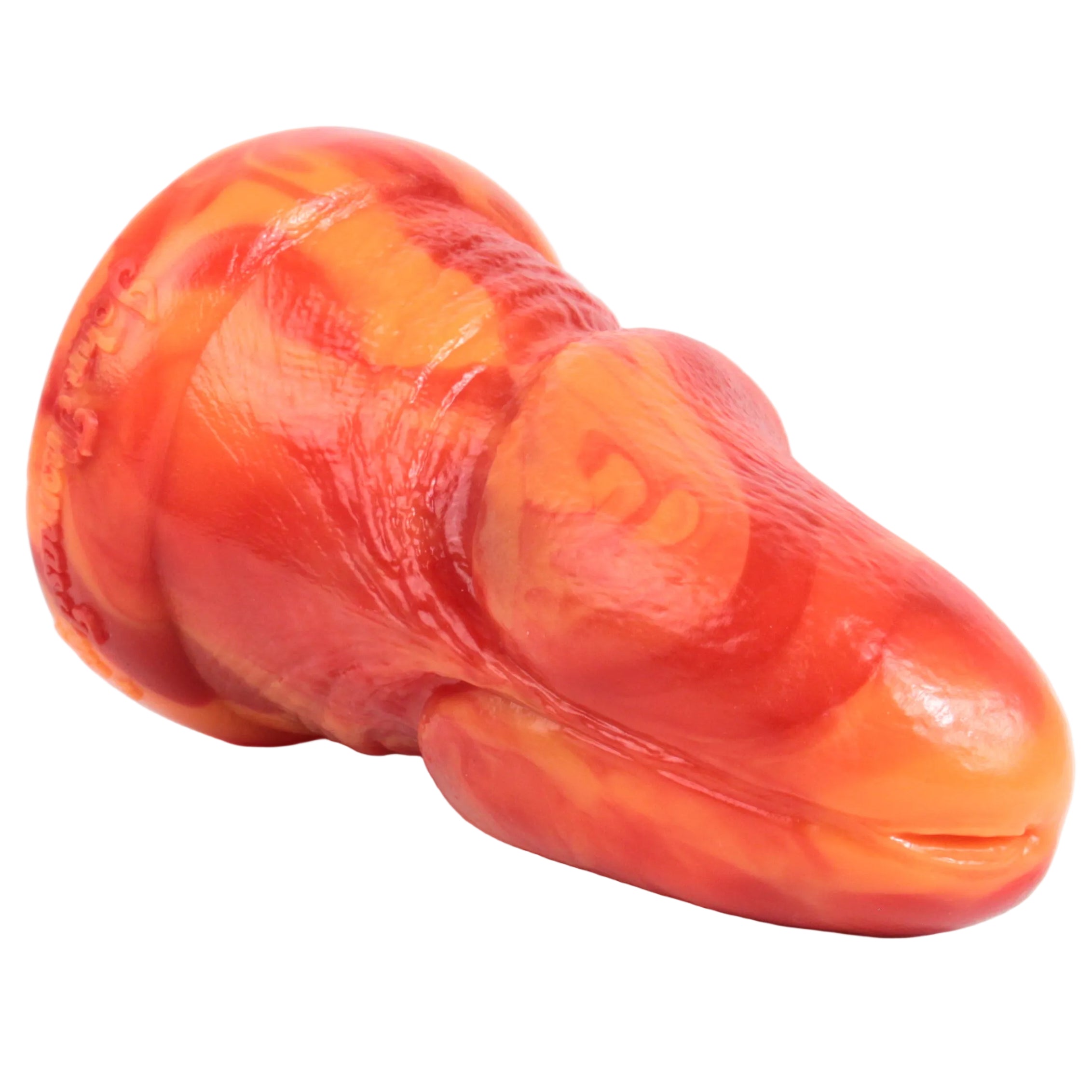 Bell End in Desire (orange and red fusion), on its side, showing the glans.