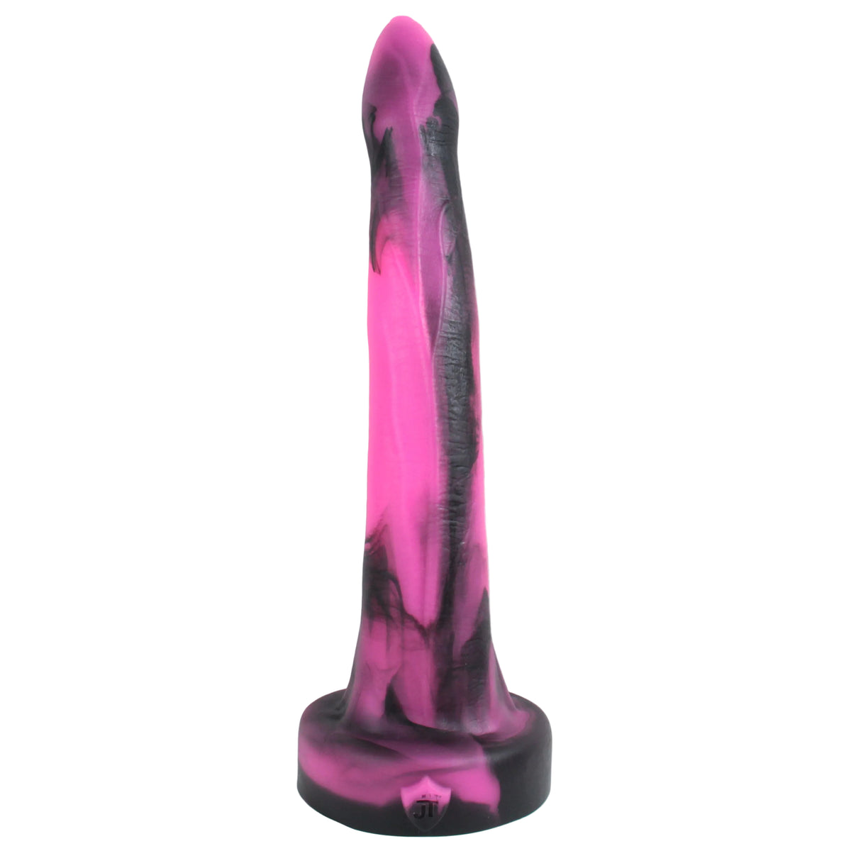 Henry's long, veiny shaft - as seen from the front with the JTT shield and round base. Suitable for O-rings and harness use, and is vac-u-lock compatible.