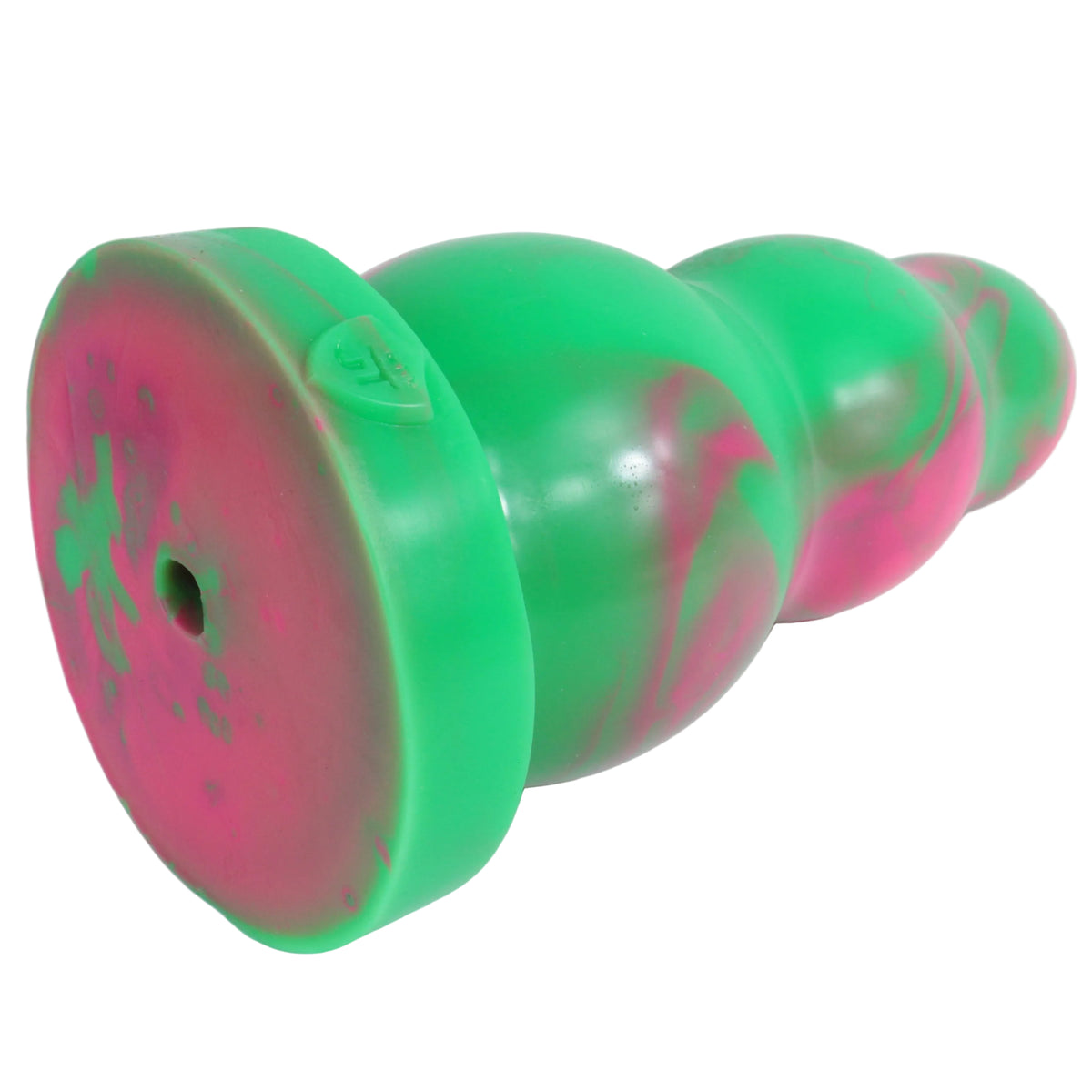 Boulie (posy - a fusion of green and pink) on a flat surface, showing the vac-u-lock compatible hole at the base.