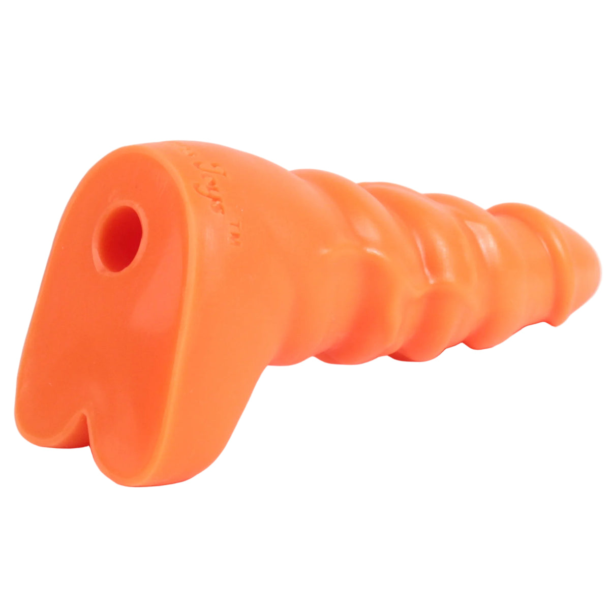 Oglin (orange) by John Thomas Toys features a vac-u-lock compatible hole at the base of the toy, for added stability when used with compatible accessories.